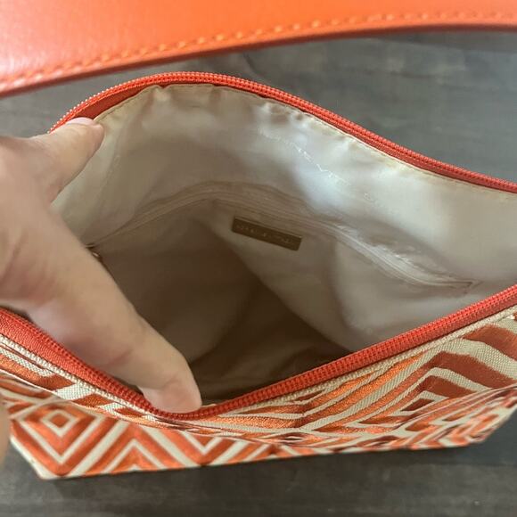 NEW Adrienne Vittadini Shoulder Woven Bag Orange Leather Details Zipper Closure - Picture 7 of 9